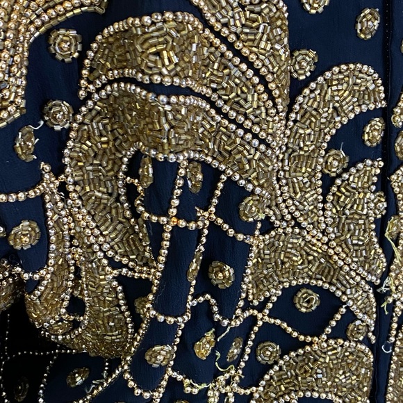 Vintage 70s 80s Beaded Sequin Gold Disco Maxi Cocktail Dress Pageant Gown - Picture 10 of 16